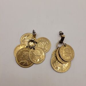 Vintage VN Balboa Gold Tone Spanish Coin Statement Earrings